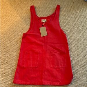 Red Denim Sleeveless Mini Dress with Pockets - Red
